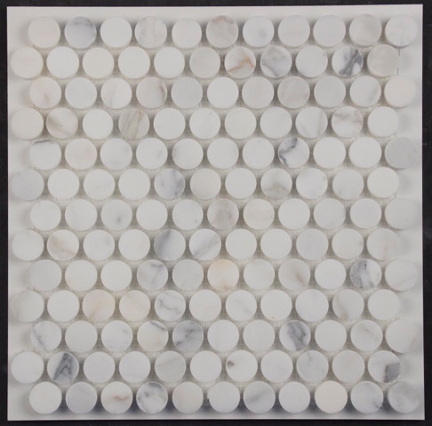 CALACATTA GOLD HONED MARBLE PENNY ROUND MOSAIC