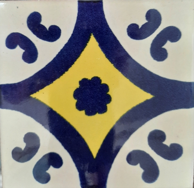 BLUE-YELLOW MONARCA ON CREAM GLOSS TALAVERA TILE