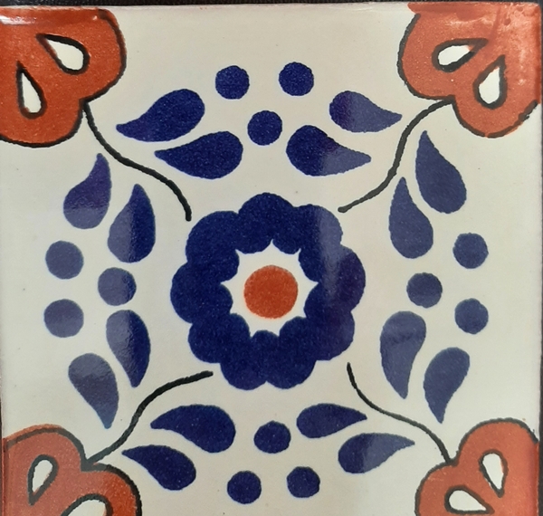 BLUE- TERRACOTTA ON CREAM GLOSS TALAVERA TILE