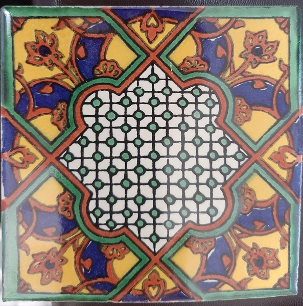 CORINTHEAN BLUE AND TERRACOTTA ON CREAM TALAVERA TILE