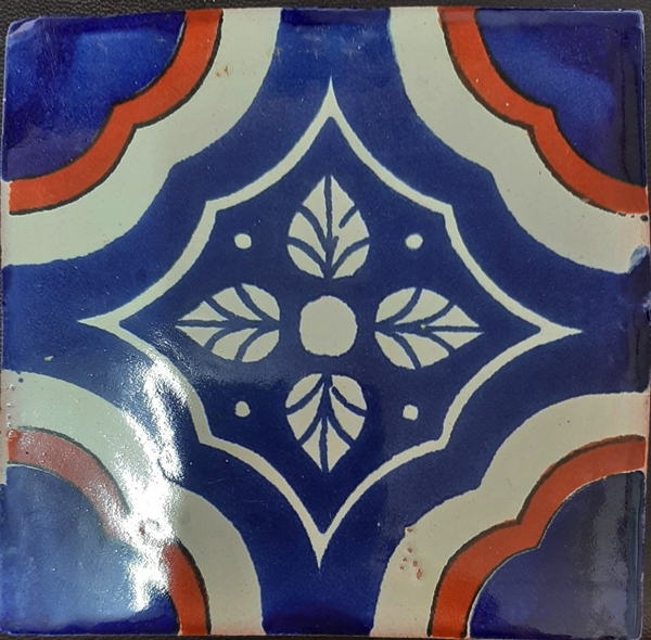 BLUE-TERRACOTTA ON CREAM GLOSS TALAVERA TILE