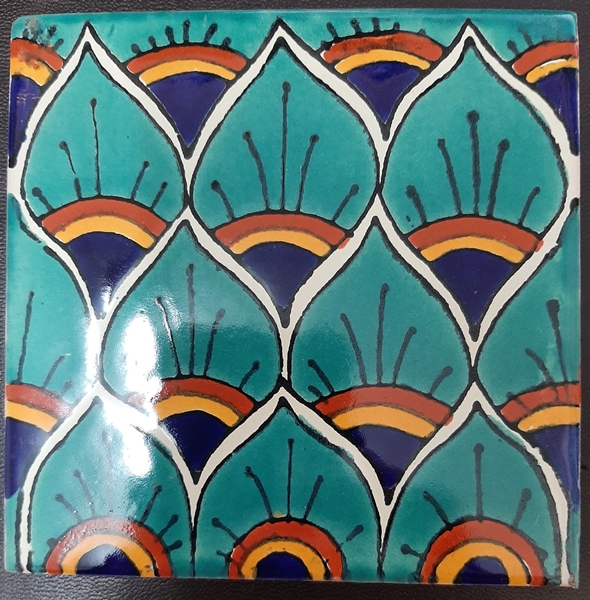 BLUE-GREEN LYREBIRD GLOSS TALAVERA TILE