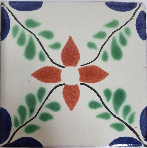 TERRACOTTA FLOWER WITH VINE GLOSS TALAVERA TILE