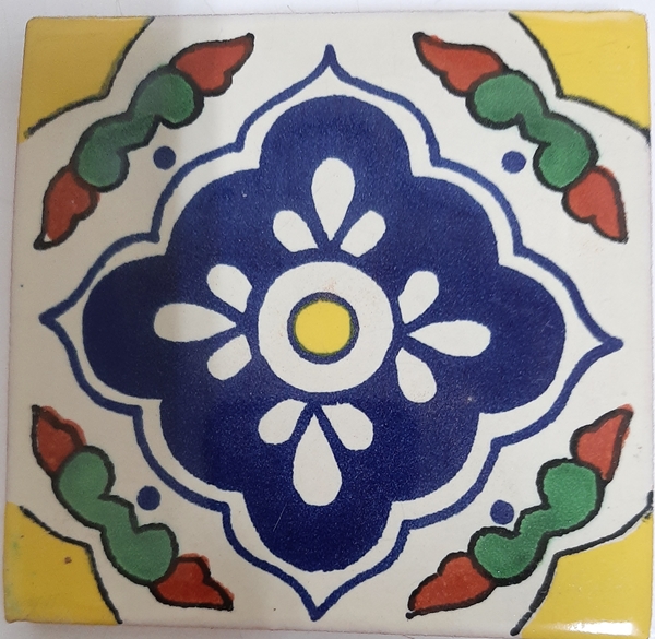 BLUE FLOWER YELLOW CENTRE GLOSS TALAVERA TILE