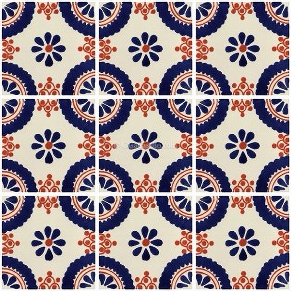 BLUE AND TERRACOTTA MEXICO ON CREAM TALAVERA TILE