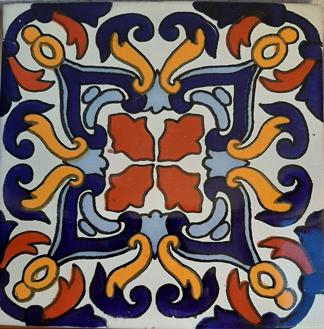 BLUE COTTO GOLD ON CREAM GLOSS MEXICAN TALAVERA TILE