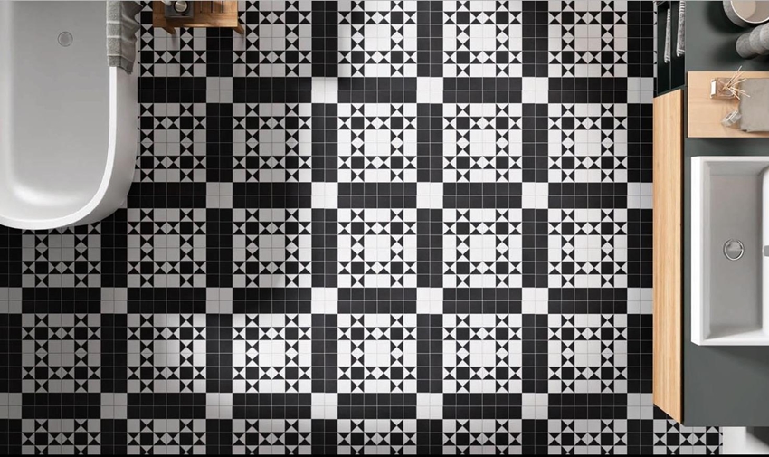 BLACK/WHITE MATT NEW BRISTOL TESSELLATED LOOK PORCELAIN TILE