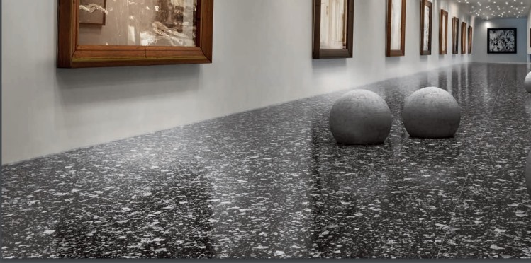 BLACK-GREY MATT LARGE PORCELAIN CHIP TERRAZZO STYLE TILE