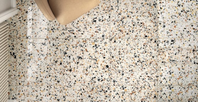 CORNSILK IVORY MATT LARGE PORCELAIN CHIP TERRAZZO TILE