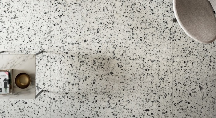 SILVER-GREY MATT LARGE PORCELAIN CHIP TERRAZZO TILE