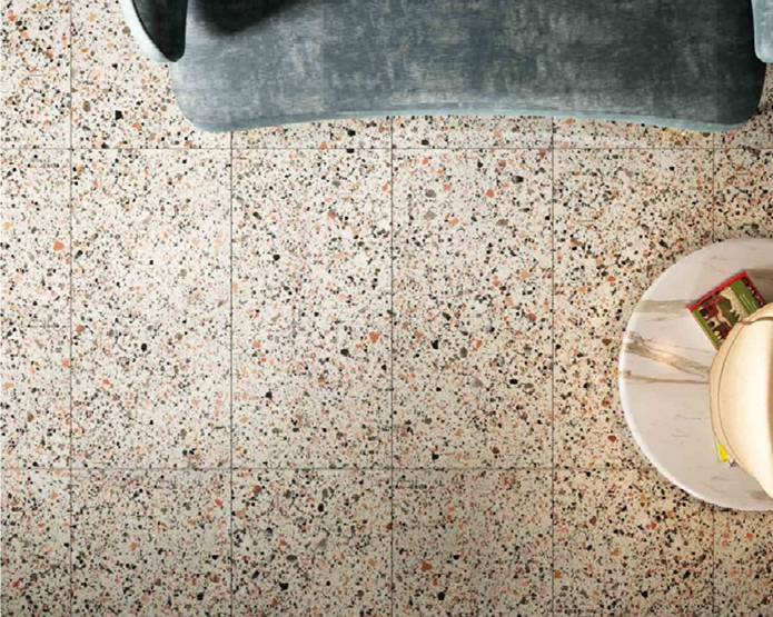 ROSE-PINK MATT LARGE PORCELAIN CHIP TERRAZZO TILE