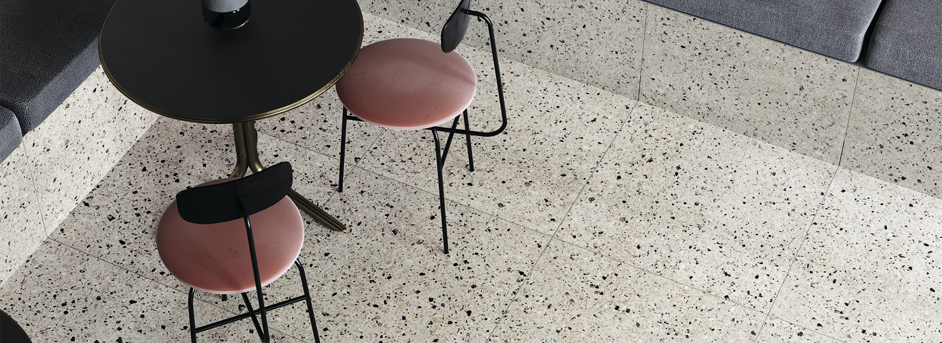 ROSE-PINK MATT SMALL PORCELAIN CHIP TERRAZZO TILE