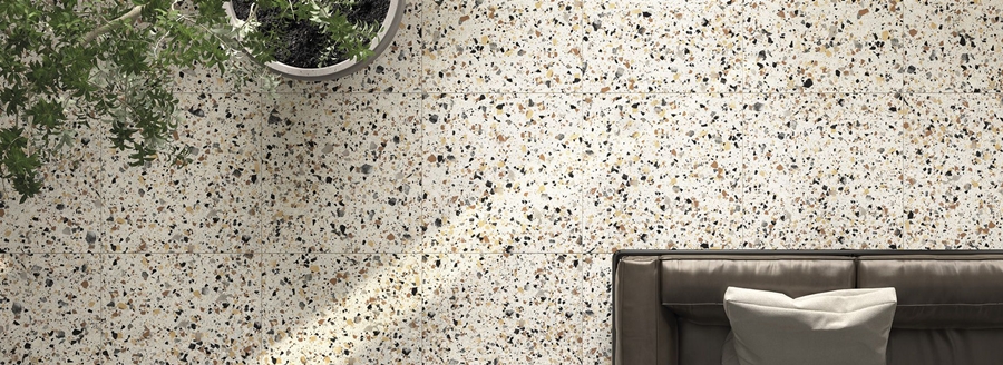 CORNSILK IVORY MATT LARGE PORCELAIN CHIP TERRAZZO TILE