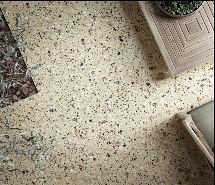 BEIGE GRIP LARGE PORCELAIN CHIP TERRAZZO STYLE TILE