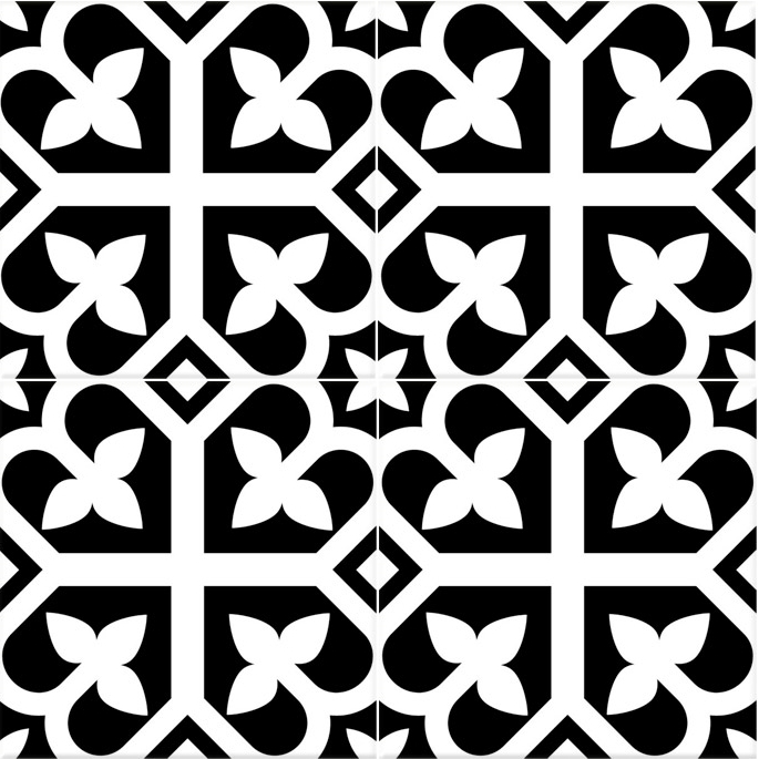 BLACK ON WHITE MATT BOLD ENCAUSTIC LOOK TILE