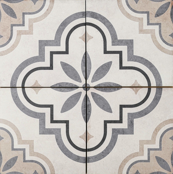 GREY BEIGE VARIEGATED TONES MATT ENCAUSTIC LOOK TILE