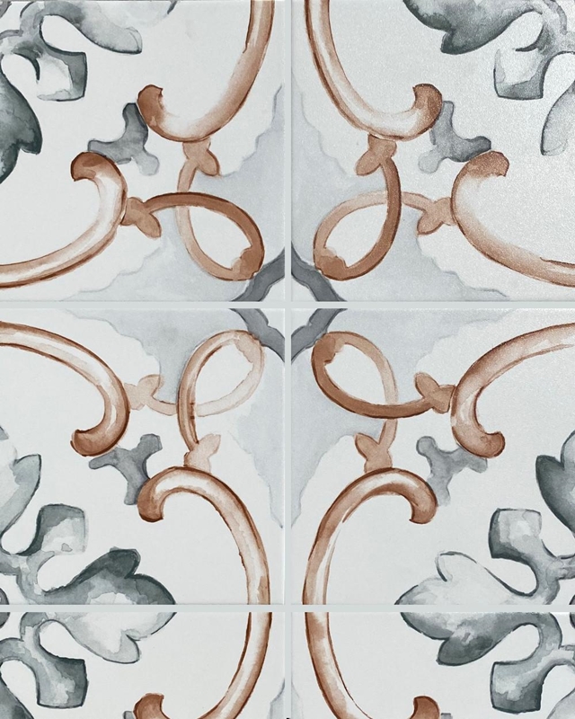 OLIVE/TERRACOTTA MATT ENCAUSTIC LOOK TILE