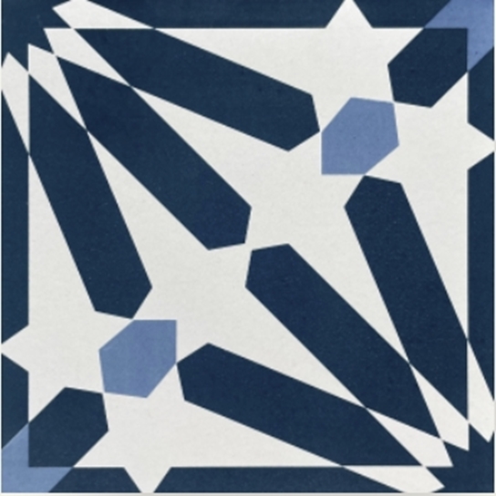 DARK BLUE PINWHEEL ON WHITE MATT PORCELAIN TILE