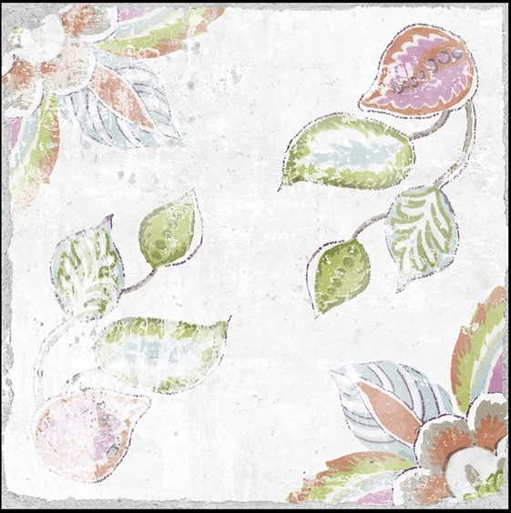 PINK GREEN BLUE ON WHITE ENCAUSTIC LOOK TILE