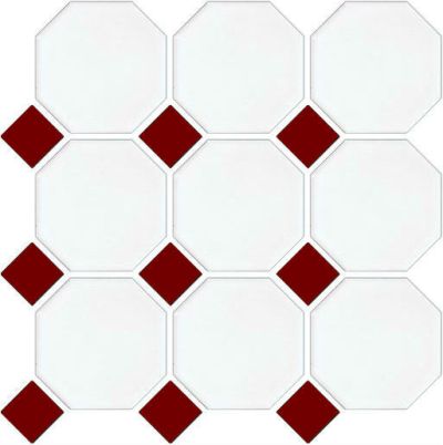 WHITE- BURGUNDY OCTAGONAL AND DOT