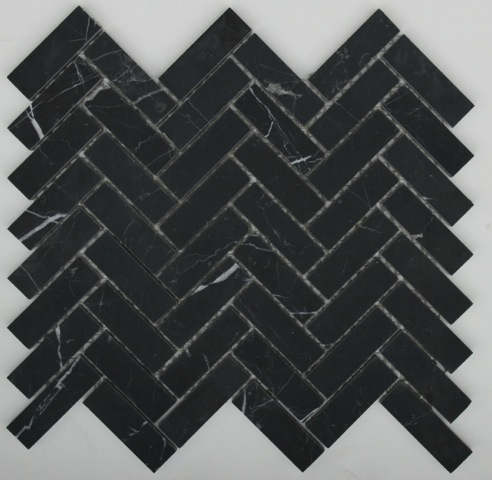 NERO HONED MARBLE HERRINGBONE MOSAIC