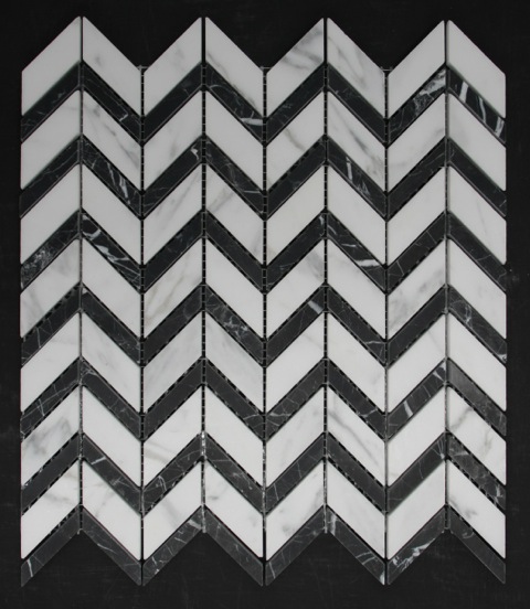 CARRARA/NERO HONED CHEVRON