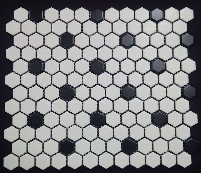 WHITE/BLACK MATT HEXAGONAL SCATTER MOSAIC TILE