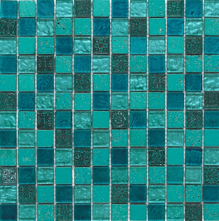 GREEN & BLUE RESIN AND GLASS MOSAIC