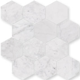 ICE CARRARA HONED MARBLE HEXAGON COMO MOSAIC