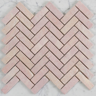 ROSA-PINK HONED MARBLE HERRINGBONE MOSAIC