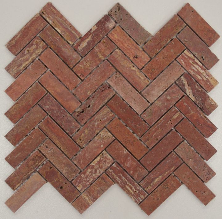 ROSA HONED MARBLE HERRINGBONE MOSAIC TILE