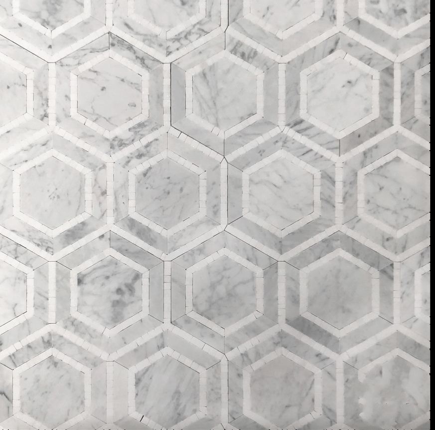 CARRARA DARK & THASSOS HONED MARBLE HEXAGON