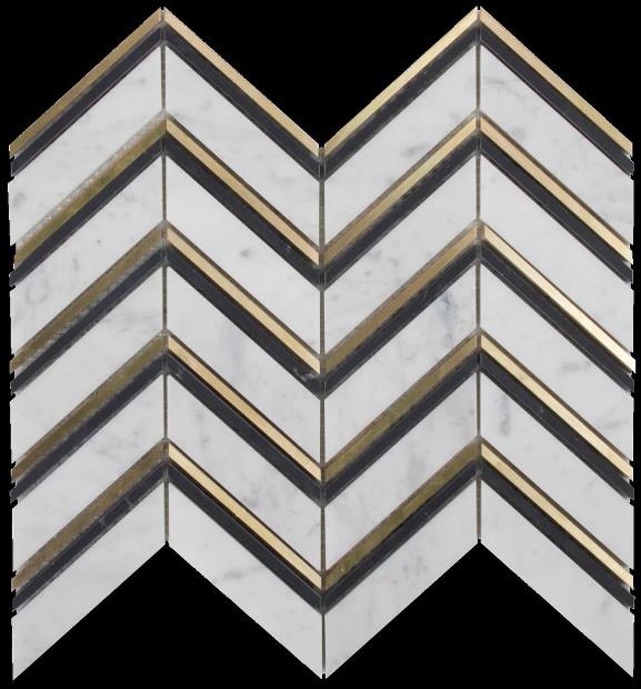 CARRARA-NERO-BRASS MIX HONED CHEVRON