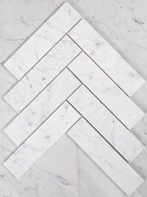 CARRARA EXTRA WHITE HONED HERRINGBONE MOSAIC