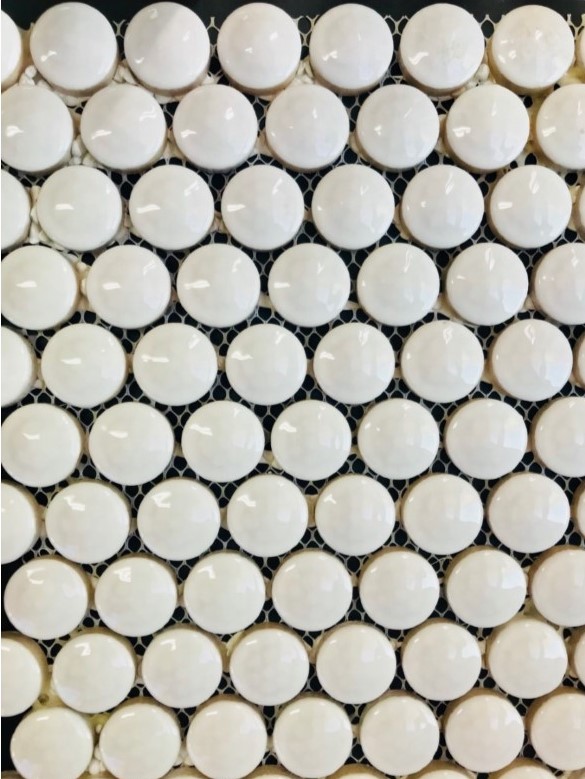 WHITE GLOSS 3D MOSAIC PENNY ROUND