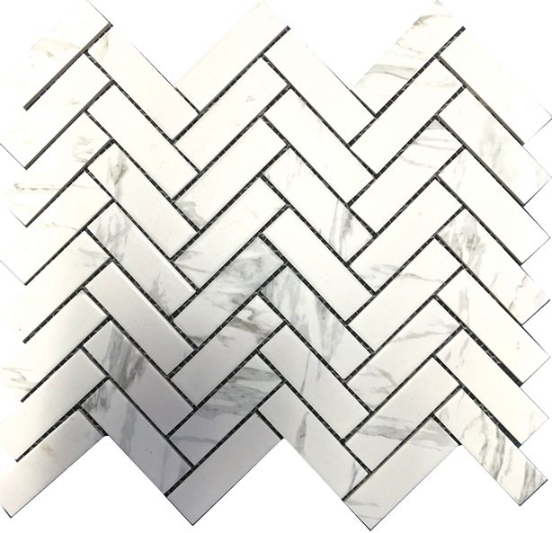 CARRARA LOOK MATT HERRINGBONE PORCELAIN MOSAIC