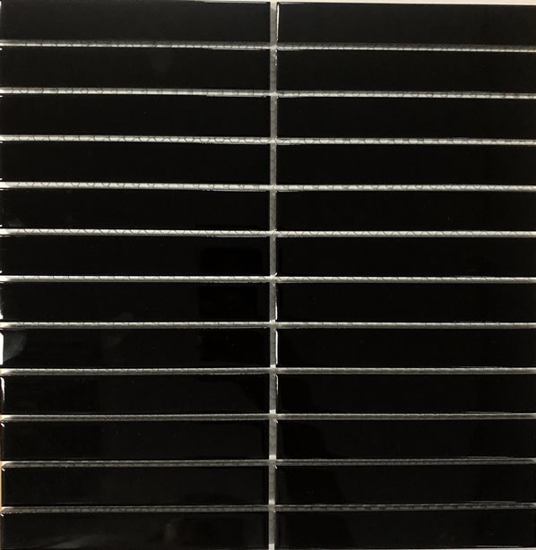 BLACK GLOSS STACKED FINGER MOSAIC TILE