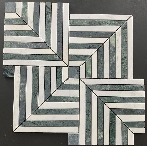 CARRARA + INDIAN GREEN CHICAGO HONED MARBLE MOSAIC