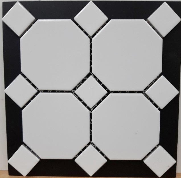 WHITE MATT OCT /WHITE GLOSS DOT OCTAGONAL MOSAIC