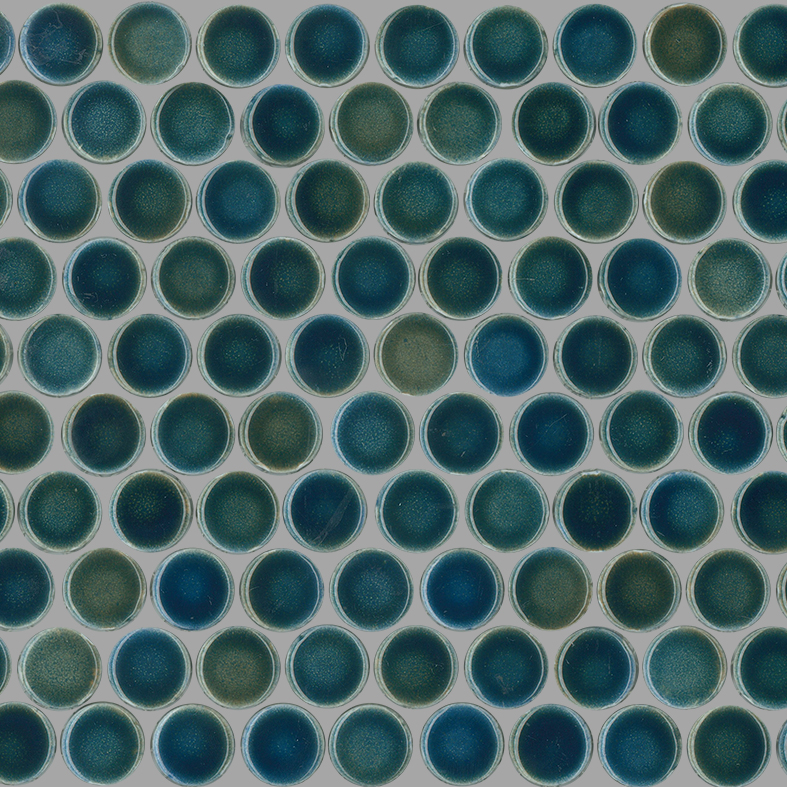 BLUE MIX GLOSS PENNY ROUND MOSAIC