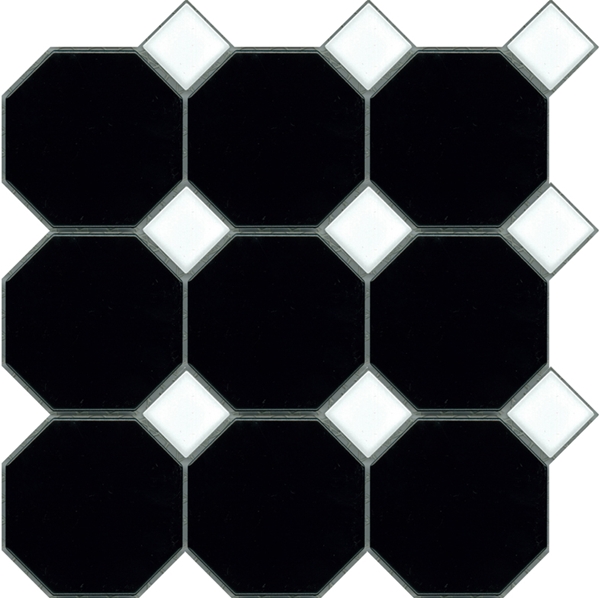 BLACK-WHITE  OCTAGONAL MATT AND DOT GLOSS