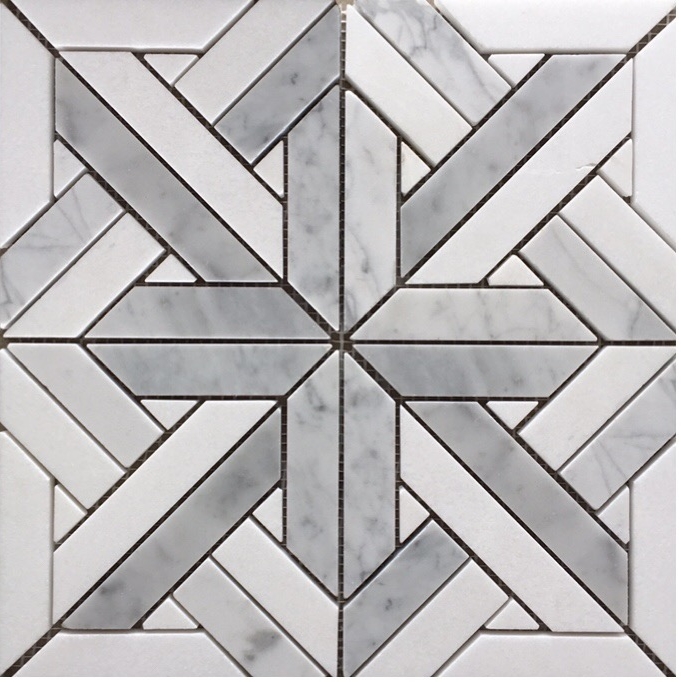 CARRARA MIX HONED PARQUET MARBLE MOSAIC