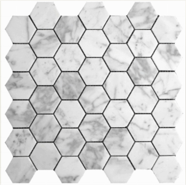 CARRARA HEX HONED MARBLE MOSAIC