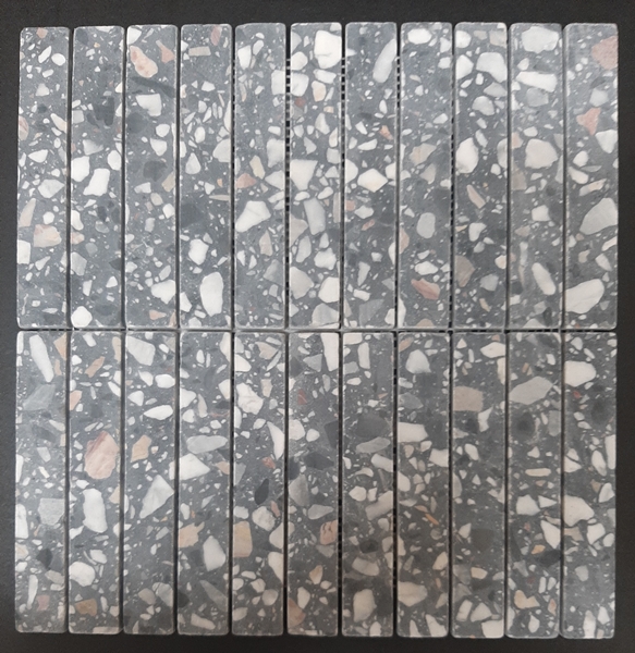 CHARCOAL HONED SOFT EDGE FINGER TERRAZZO MOSAIC TILE