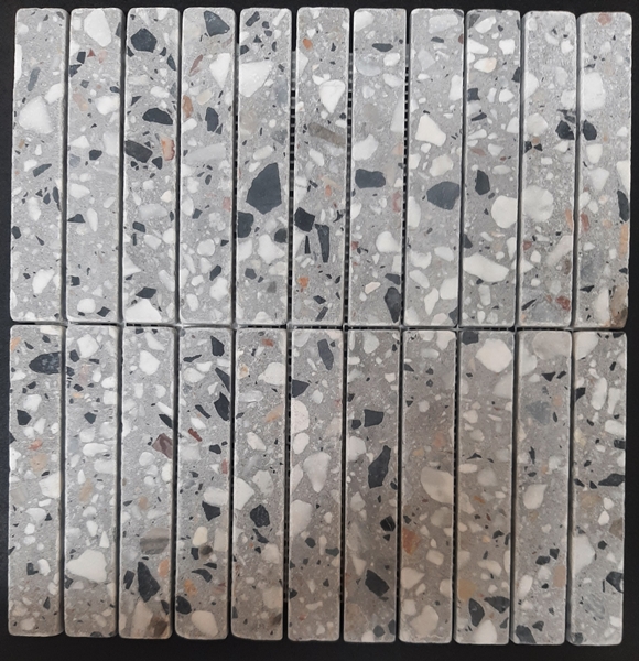 GREY HONED SOFT EDGE FINGER TERRAZZO MOSAIC TILE