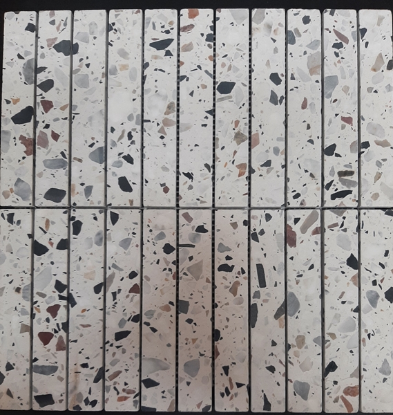 WHITE HONED SOFT EDGE FINGER TERRAZZO MOSAIC TILE