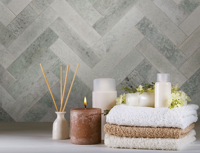 MING GREEN HONED HERRINGBONE GEOLUX