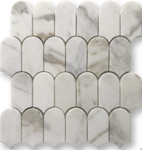 CALACATTA GOLD HONED MARBLE EXTENDED FISHSCALE MOSAIC