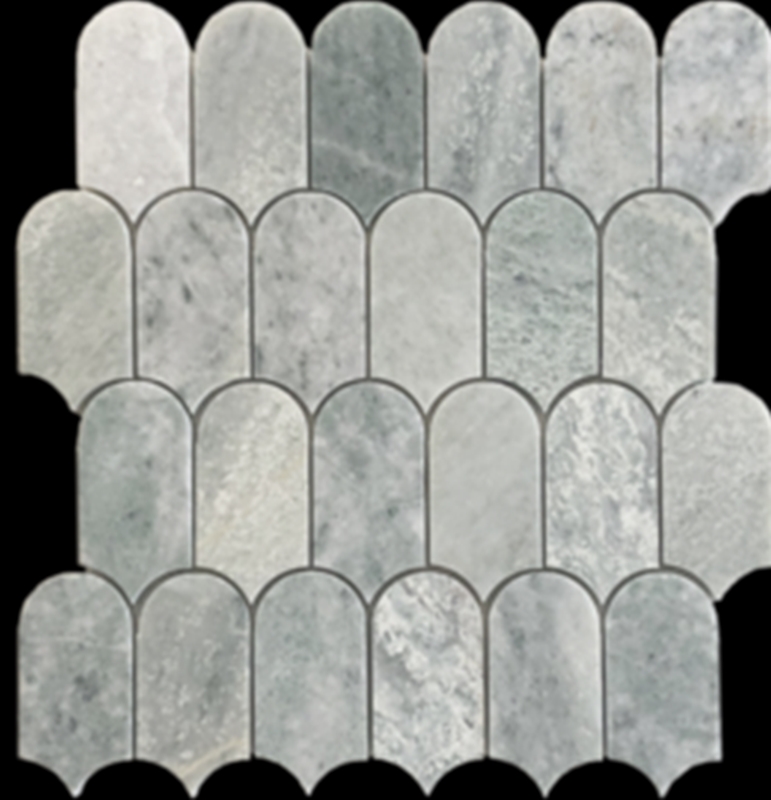 VERDI CRISTALLO HONED MARBLE EXTENDED FISHSCALE MOSAIC