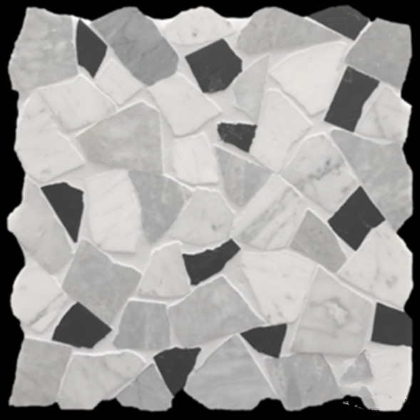 CARRARA, BARDIGLIO, NERO HONED RANDOM MARBLE MOSAIC